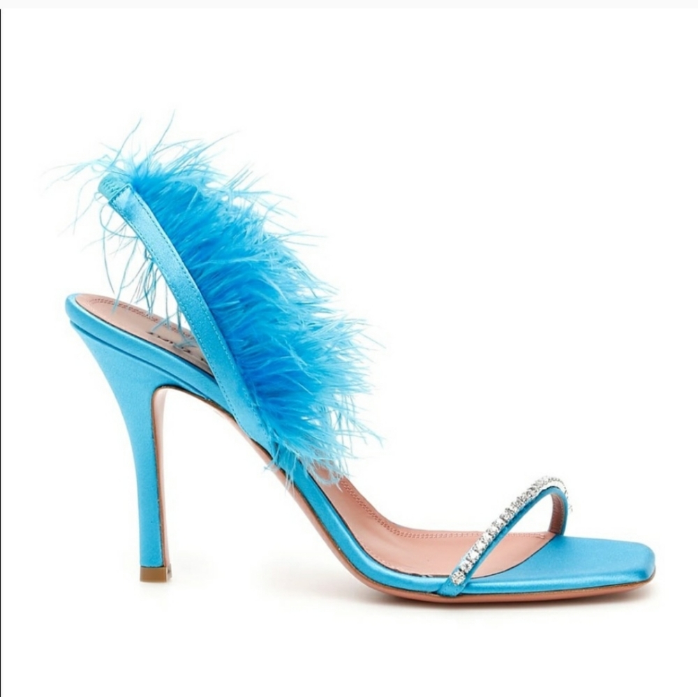 SALE! Amina Muaddi Adwoa crystal feather sandals.  Brand new. 100% authentic